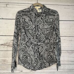 Michael Kors Womens Small Black‎ White Paisley Button-Up Shirt Long Sleeves Size